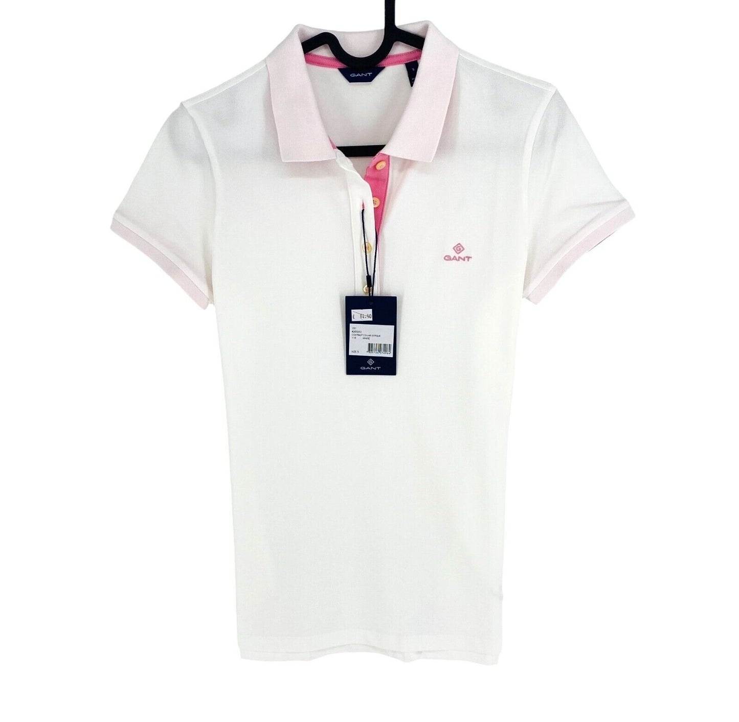 GANT Women White Contrast Collar Pique Polo Shirt Size S