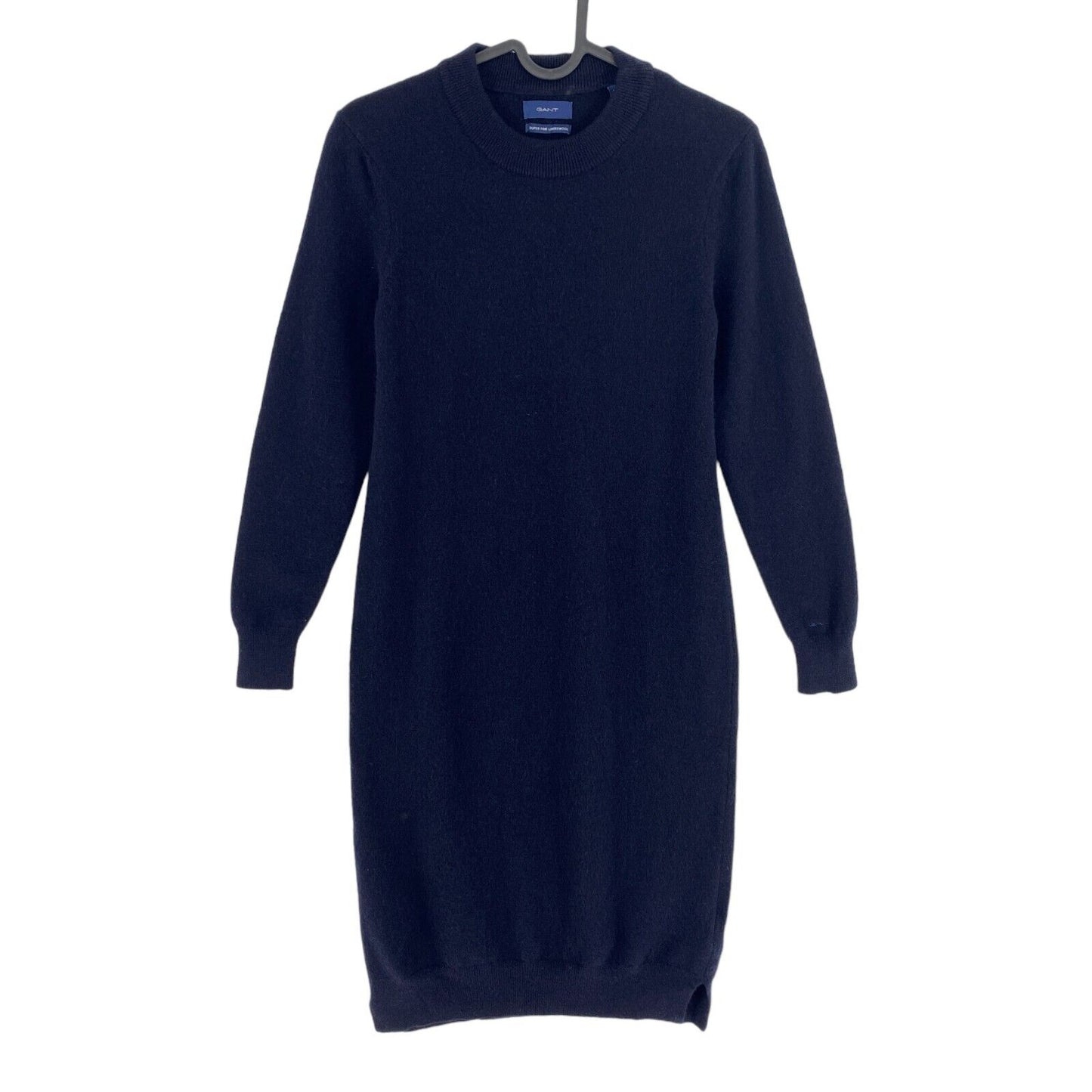 GANT Marineblaues Kleid mit langen Ärmeln aus superfeiner Lammwolle, Größe XS