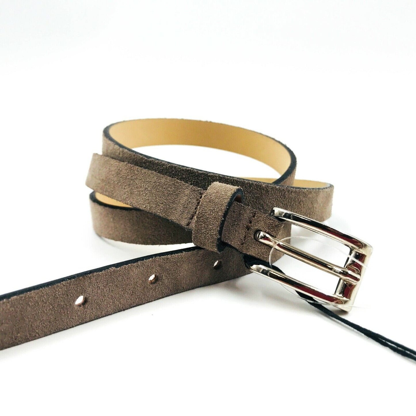 PERSONA Designer Brown Slim Suede Leather Belt Size Medium