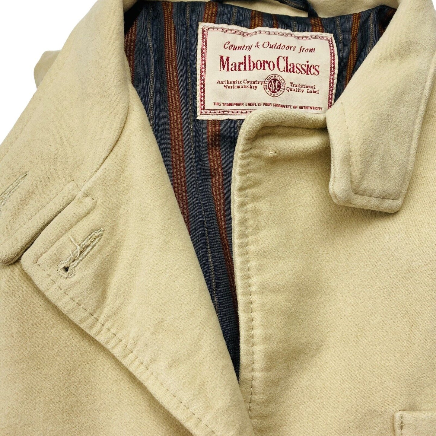 Marlboro Classics Beige 100% Cotton Over Coat Jacket Size EU 46 UK 18 US 16