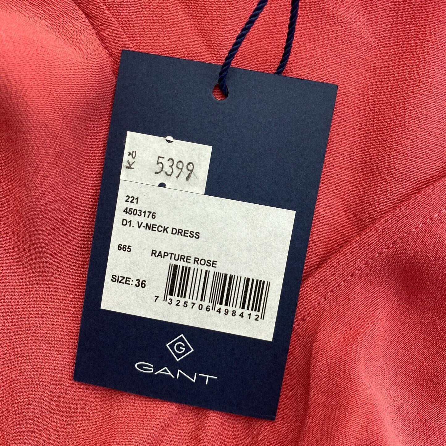 GANT Rosa ausgestelltes Kleid mit V-Ausschnitt, Größe EU 36 UK 8 US 6