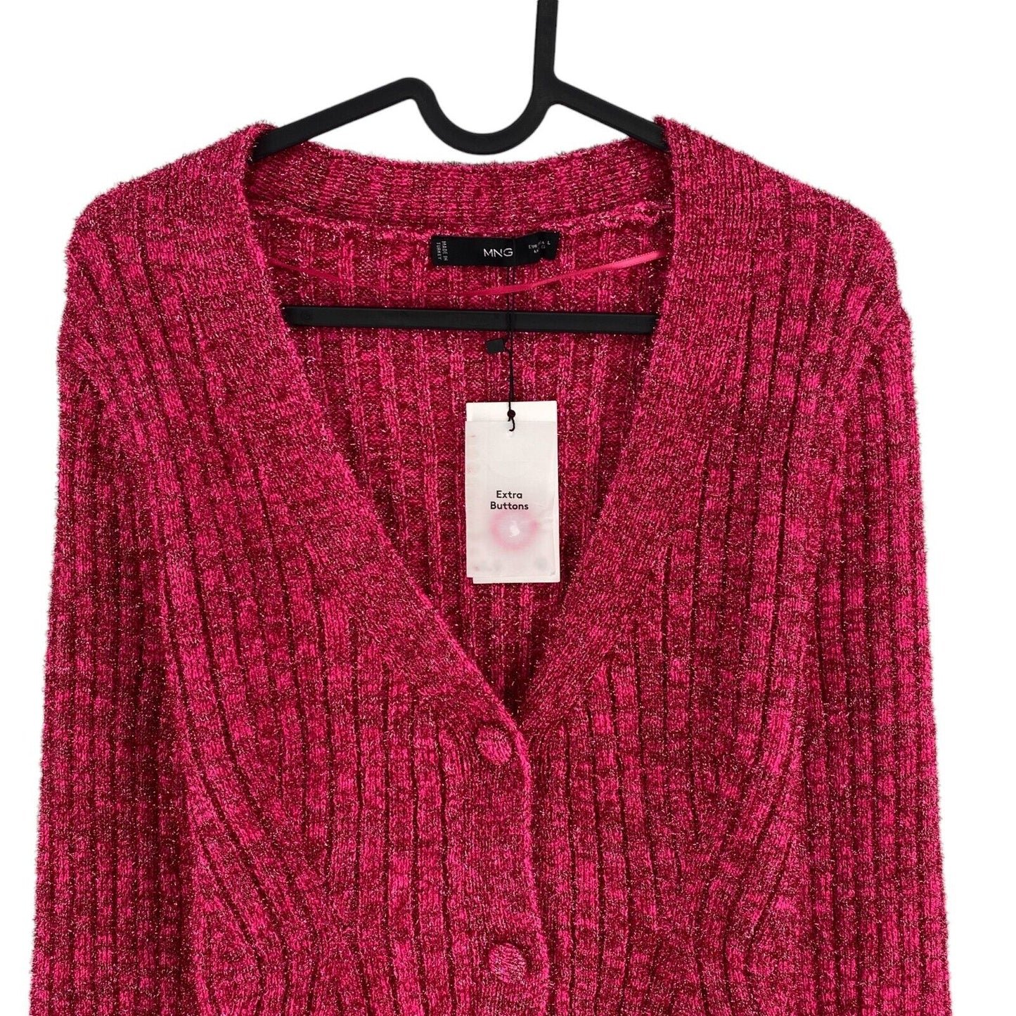 Mango MNG Women Pink Metallic V Neck Cardigan Jumper Pullover Size L