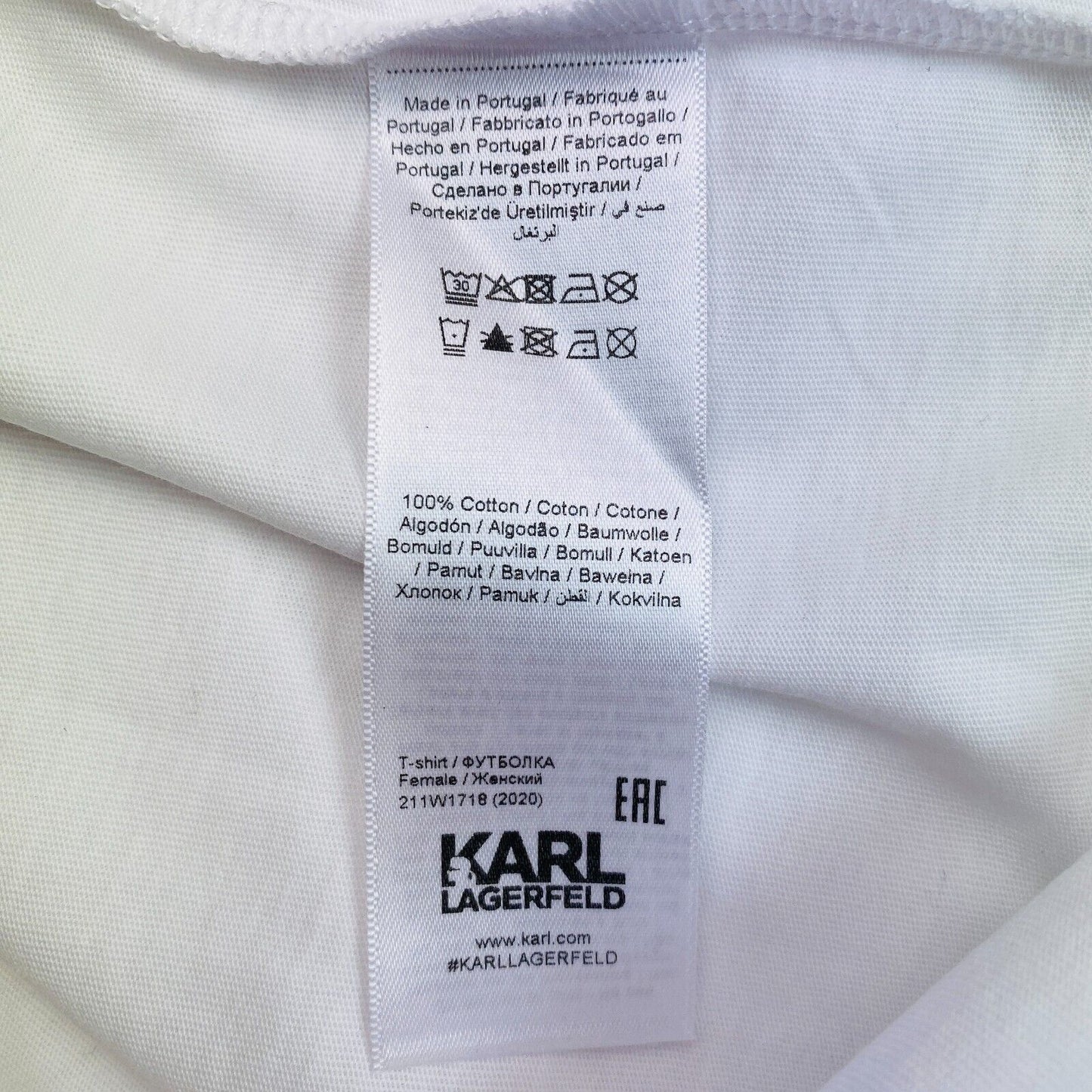 Karl Lagerfeld Women White Graffiti Pocket Crew Neck SS T Shirt Size S