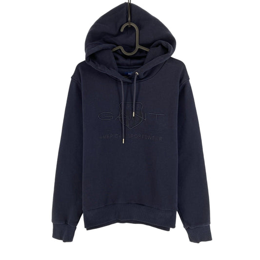 GANT Navy Blue Tonal Archive Shield Hoodie Sweater Jumper Size XS