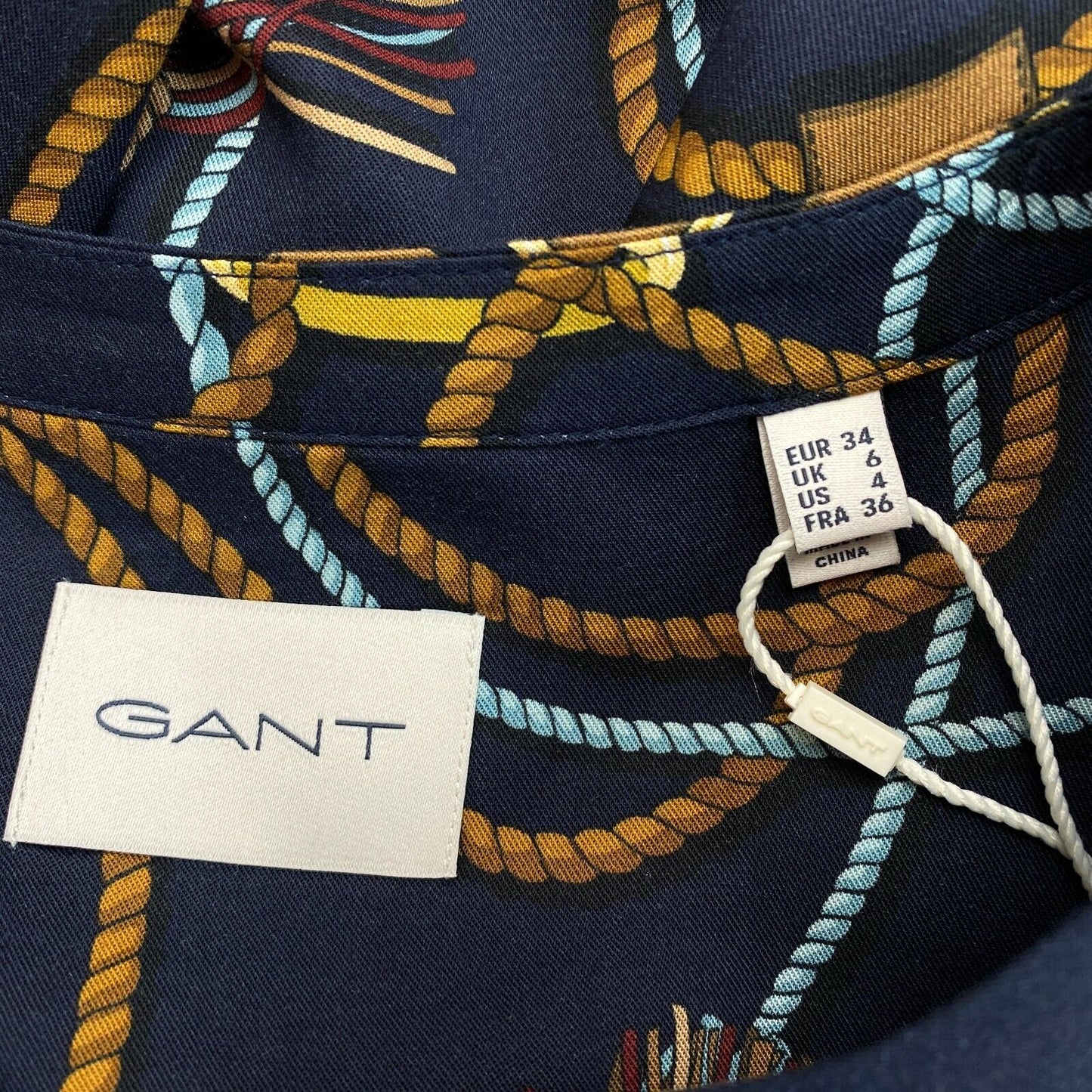 GANT Marineblaues Hemdkleid mit entspanntem Seil-Print, Größe EU 34 UK 6 US 4