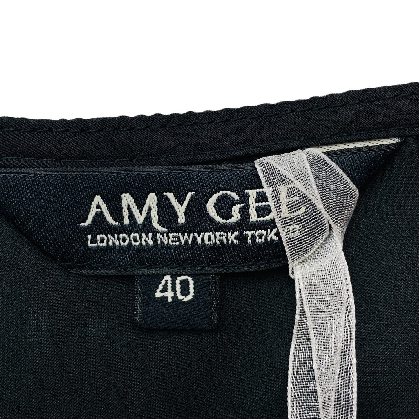 AMY GEE Schwarzes, transparentes, ärmelloses Top mit Wasserfallausschnitt, Bluse, Größe EU 40, UK 12, US 10