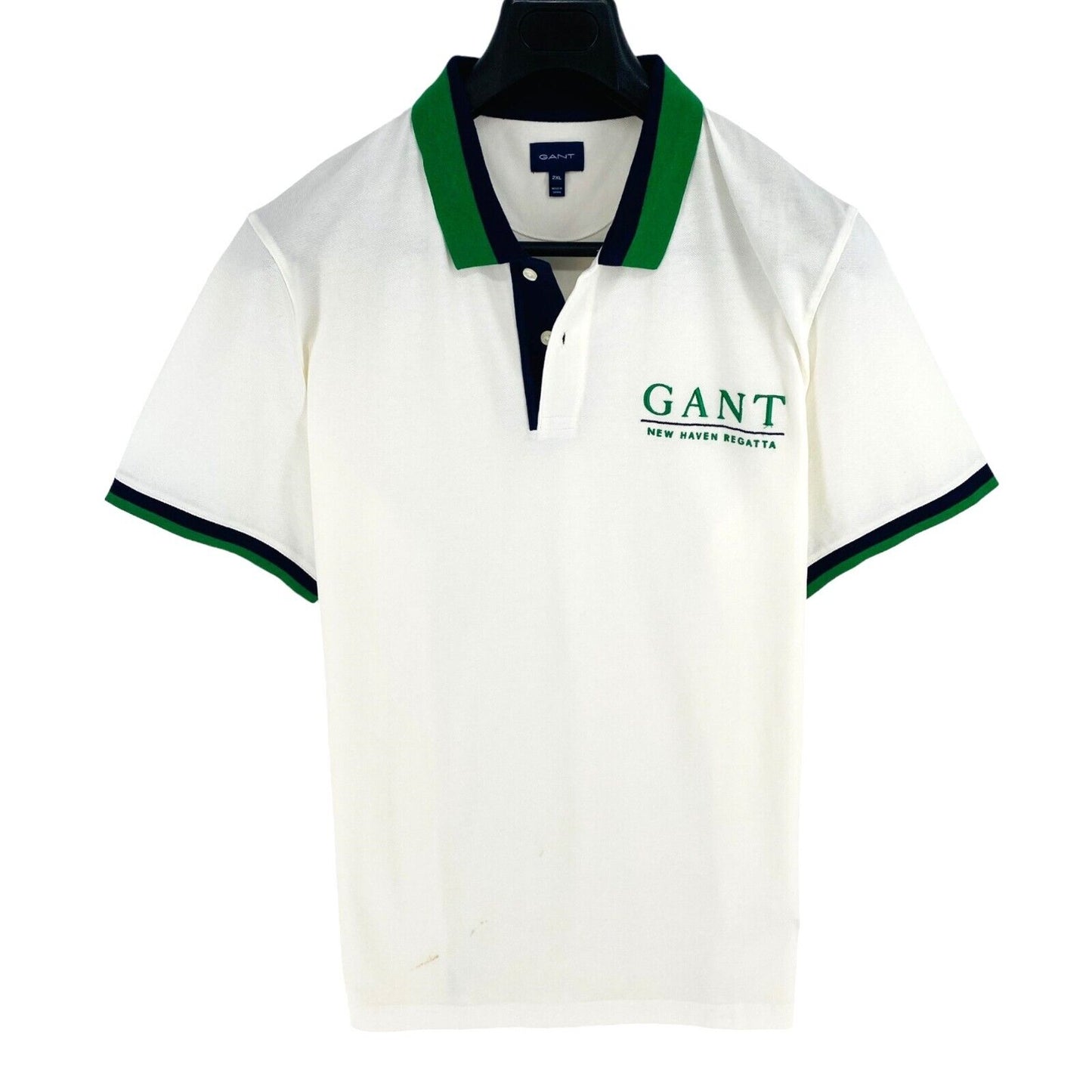 GANT Men White Logo Pique Rugger Short Sleeves Polo Shirt Size 2XL XXL