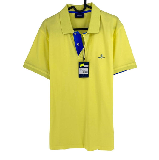 GANT Men Yellow Contrast Collar Pique Rugger Short Sleeves Polo Shirt Size L