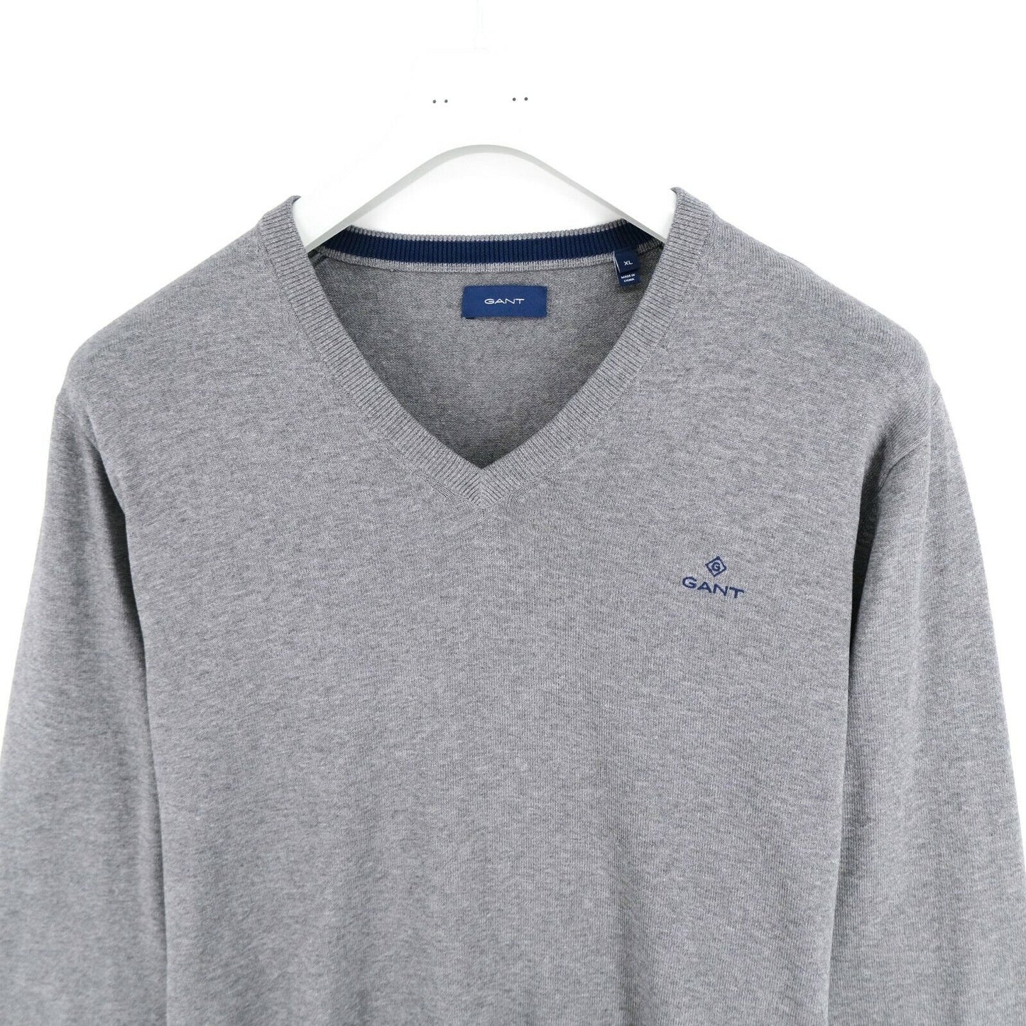 GANT Pull en coton gris à col en V Taille XL