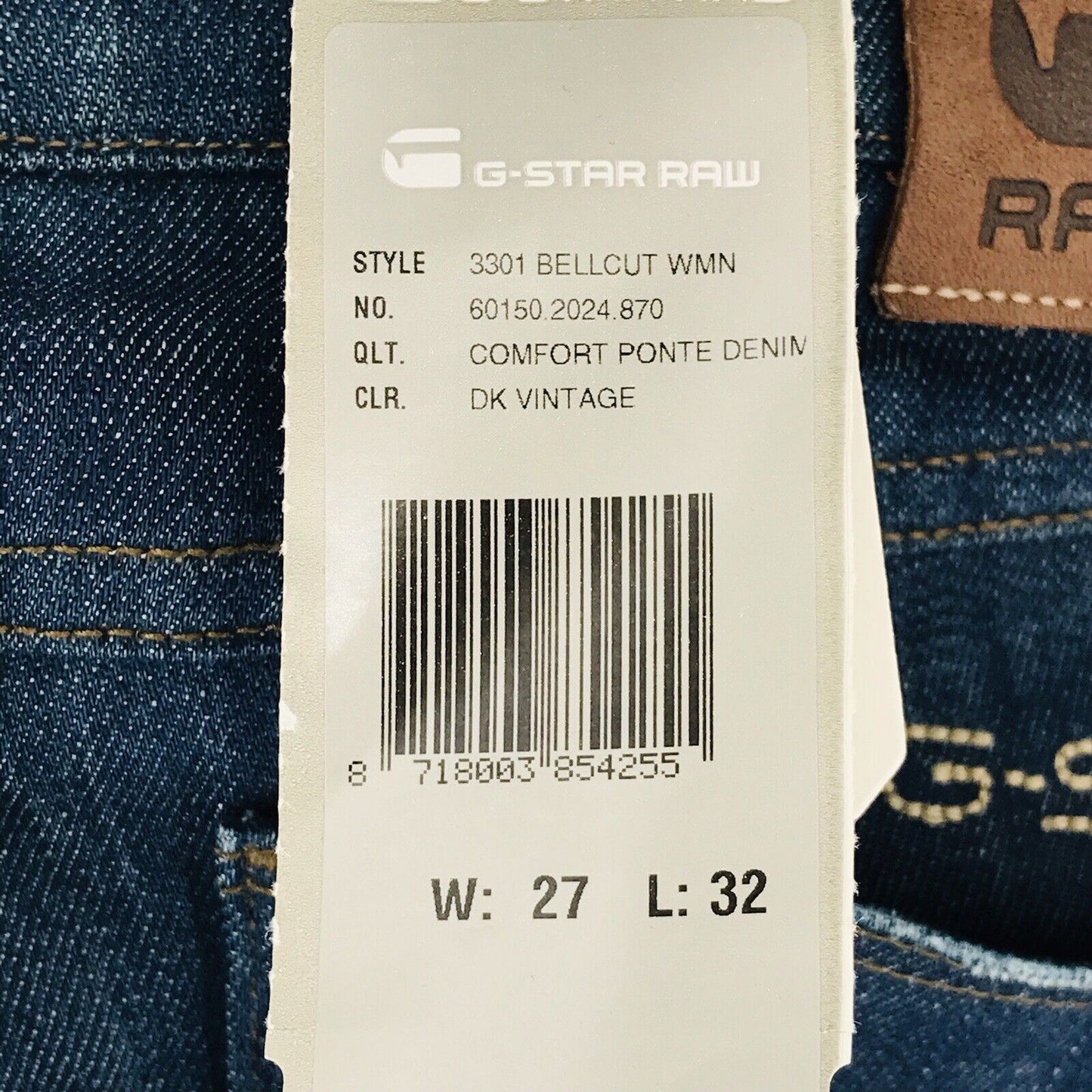 G-STAR RAW 3301 BELL CUT Femme Bleu Foncé Regular Bootcut Fit Jeans W27 L32