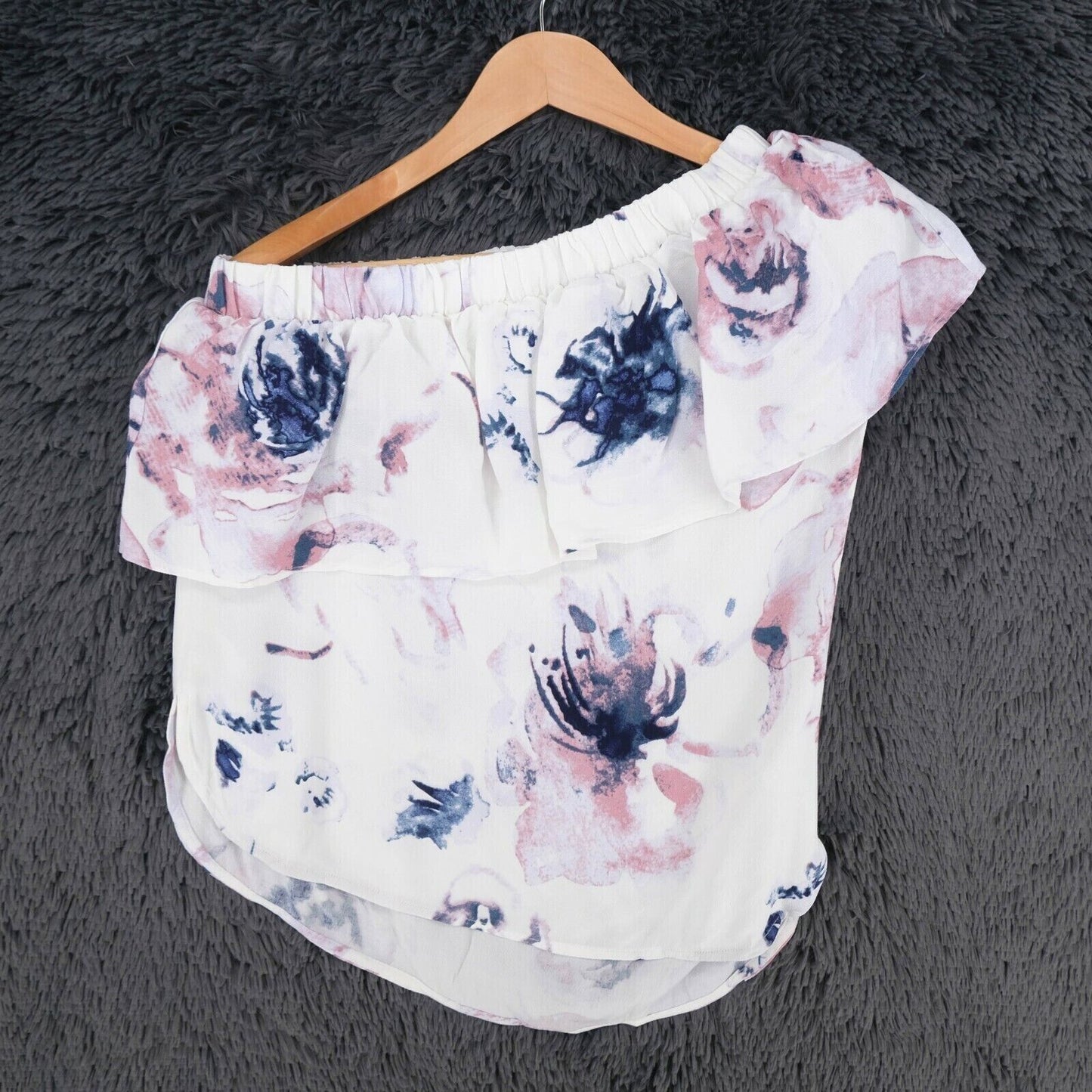 MINIMUM White Floral Print One Shoulder Top Blouse Size 36