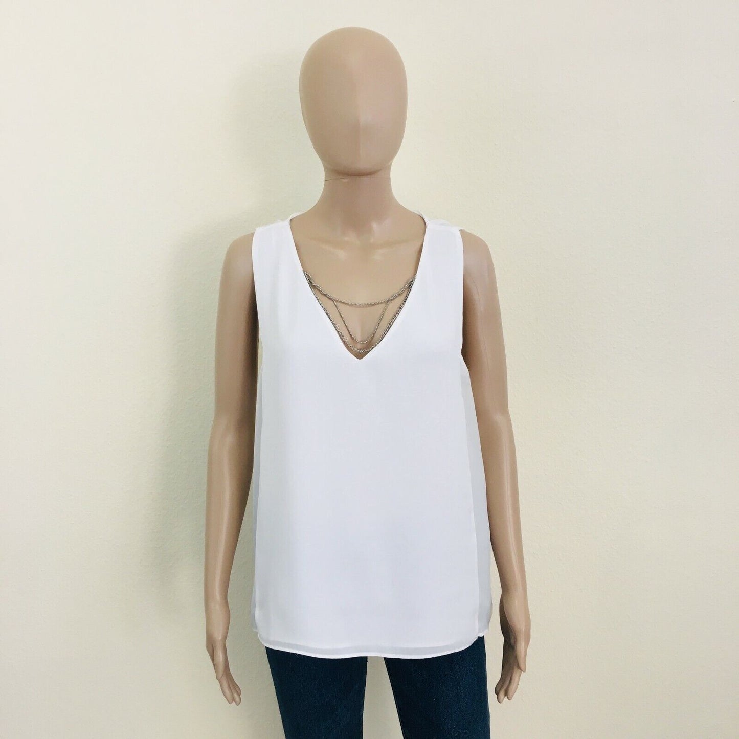 ZARA White Sleeveless T Shirt Top Blouse Size M