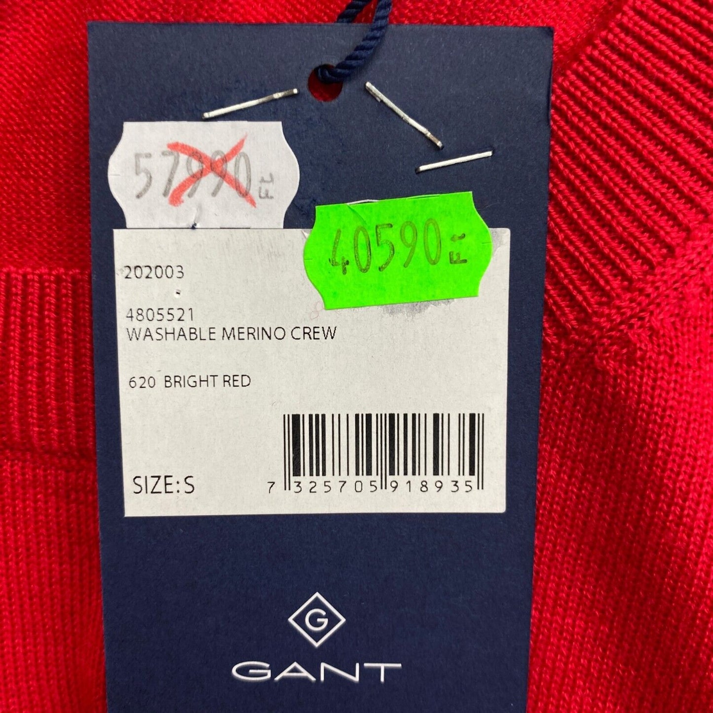 GANT Roter Pullover mit Rundhalsausschnitt, 100 % Wolle, Größe S