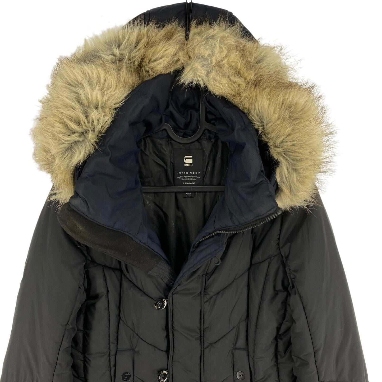 G-STAR RAW Black Alaska Faux Fur Hooded Jacket Coat Size S