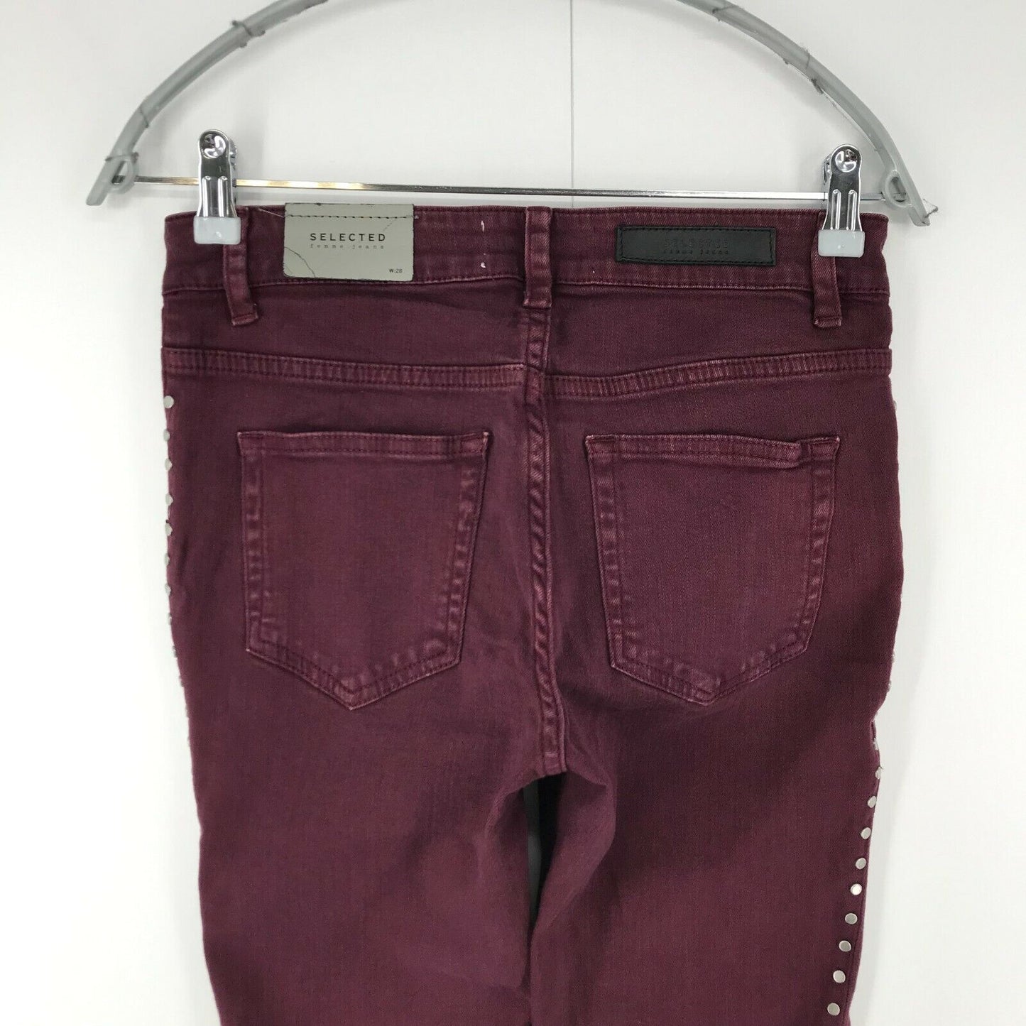 SELECTED Women Dark Cherry Red Bordeaux Skinny Fit Jeans Size W28