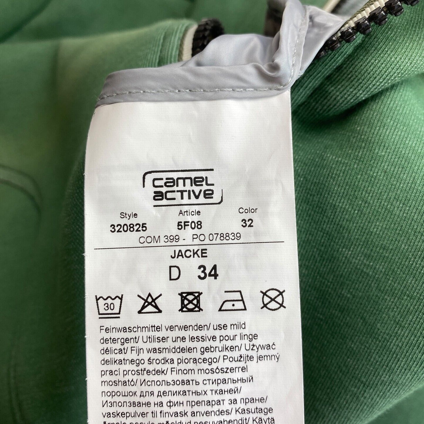 CAMEL ACTIVE Vert Full Zip Sweat à capuche Pull Taille EU 34 UK 6 US 4