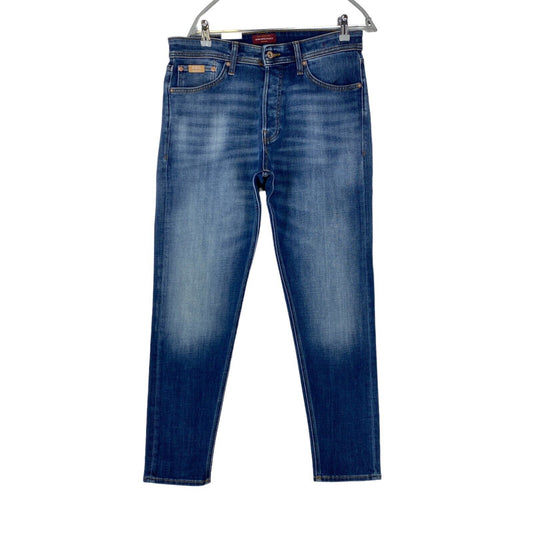 JACK &amp; JONES ERIK Blaue Jeans mit hoher Taille und entspannter, konischer Passform, W32 L34