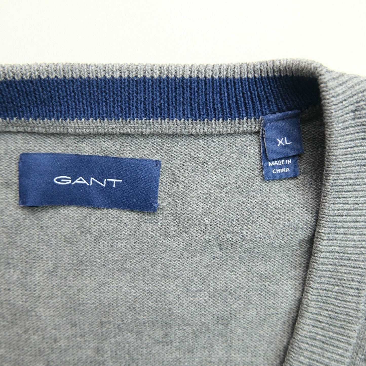 GANT Pull en coton gris à col en V Taille XL