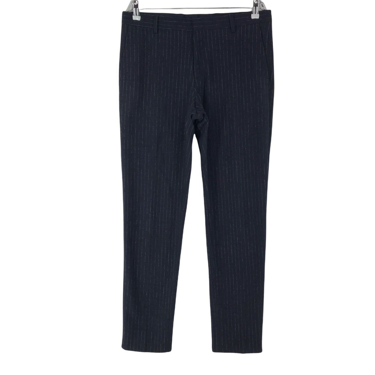 Tommy Hilfiger Navy Blue Slim Fit Wool Blend Striped Trousers Size 50 W35