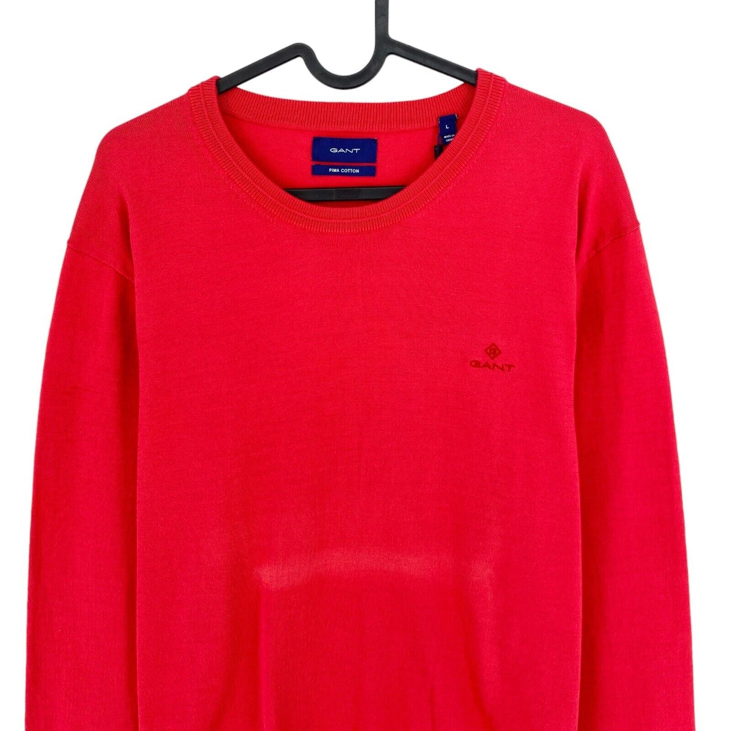 GANT Pinkish Red Pima Lux Contrast Crew Neck Sweater Pullover Size L