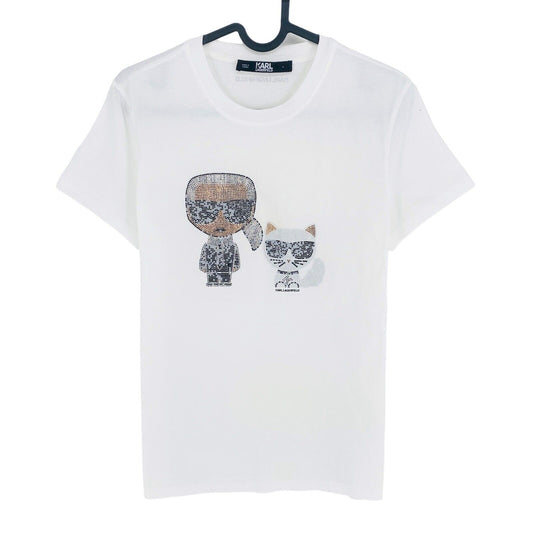 Karl Lagerfeld White Ikonik Rhinestone Couple Crew Neck T-Shirt Top Size S