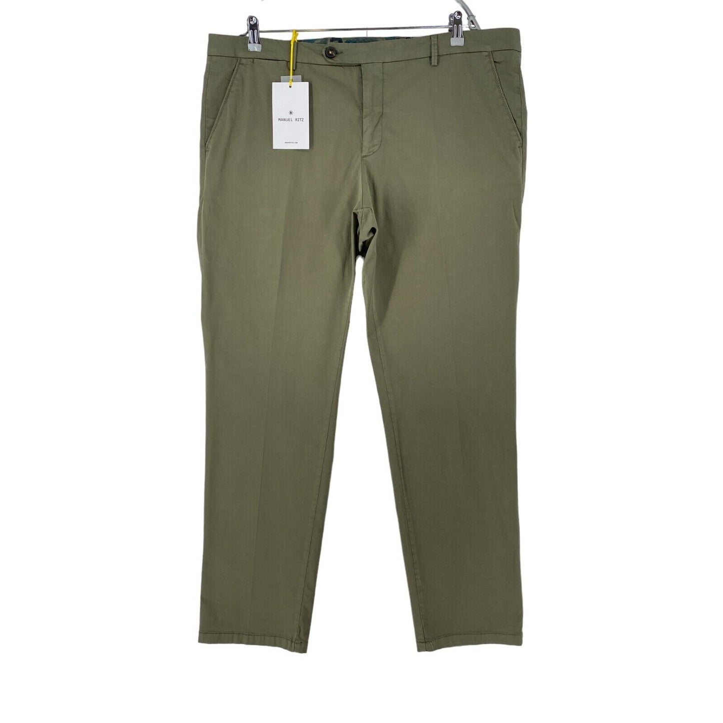 MANUEL RITZ Khaki Dark Green Slim Fit Chino Trousers Size EUR 60 W42