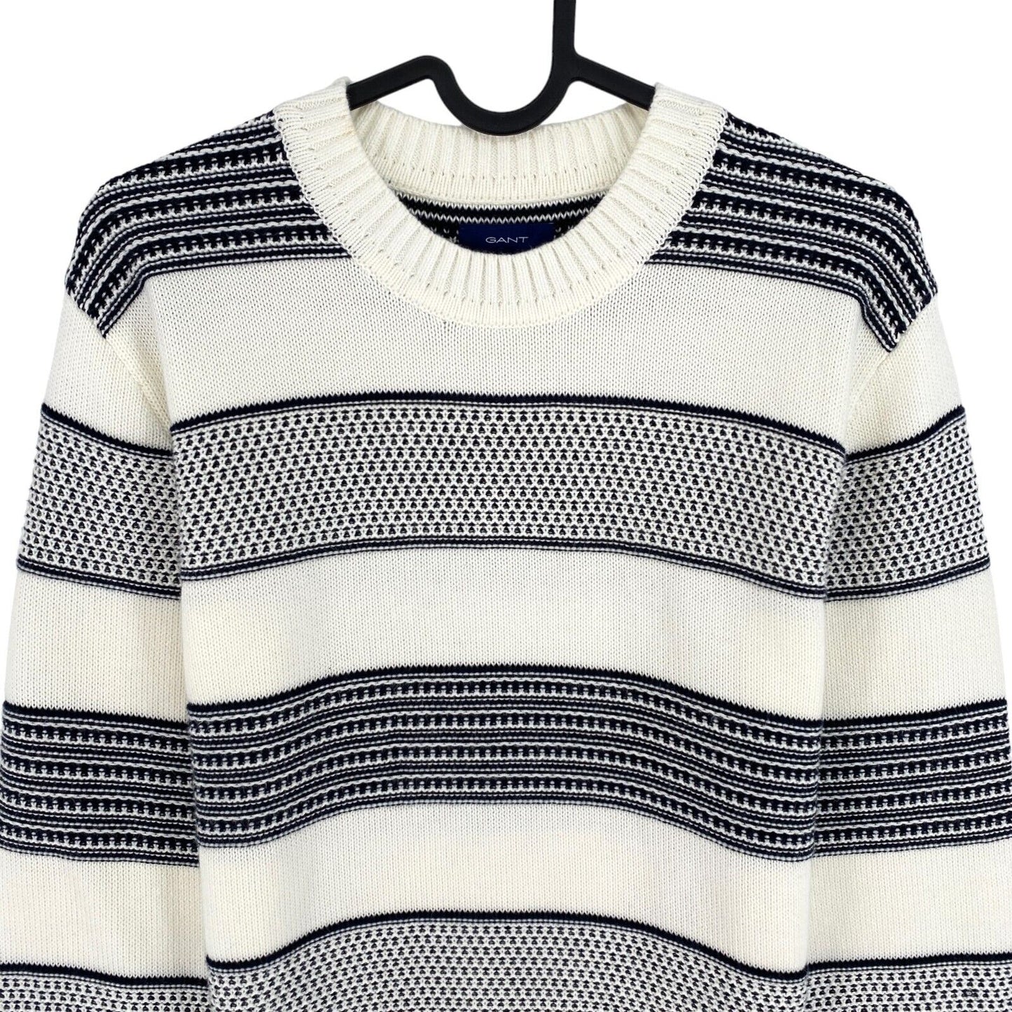 GANT White Striped 100% Cotton Crew Neck Sweater Jumper Size XS