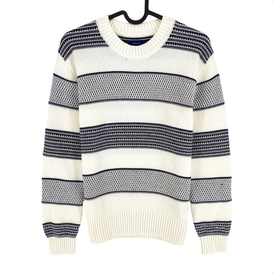 GANT White Striped 100% Cotton Crew Neck Sweater Jumper Size XS