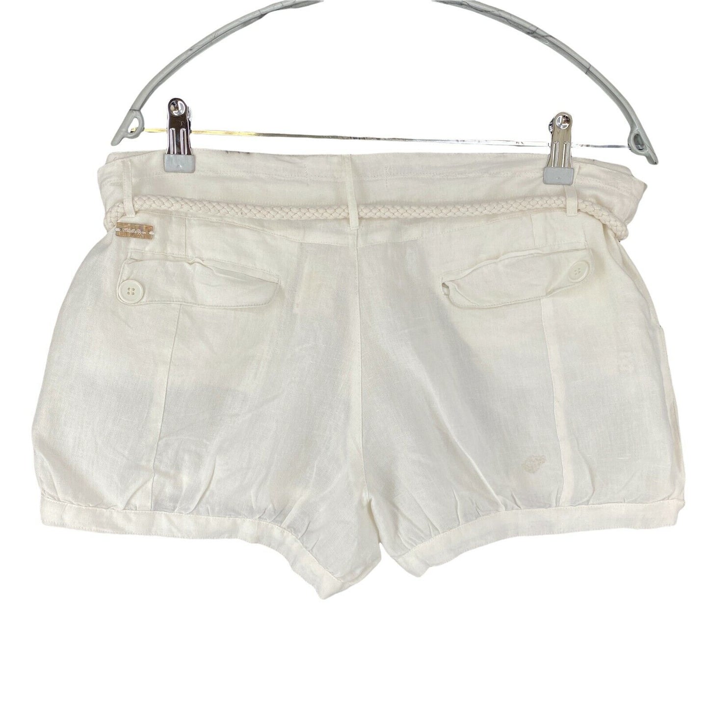 Chilli Pepper Women White Regular Fit Linen Blend Shorts Taille US 12 W34