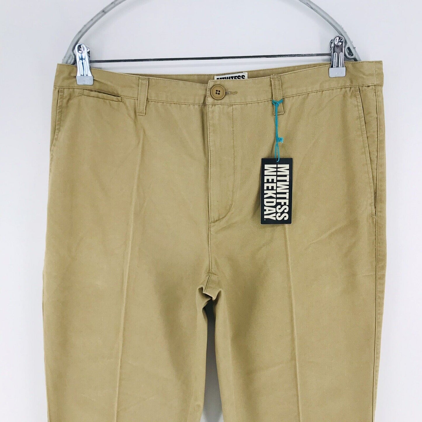 MTWTFSS WEEKDAY RILEY PANTS Beige Relaxed Tapered Fit Chino Trousers Size L