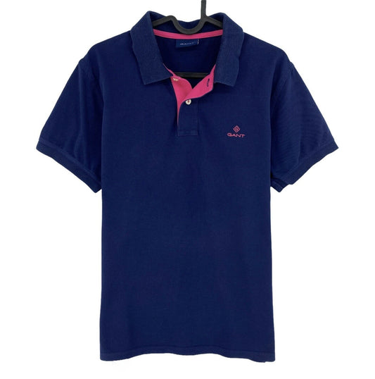 GANT Navy Blue Contrast Collar Pique Rugger Polo Shirt Size S