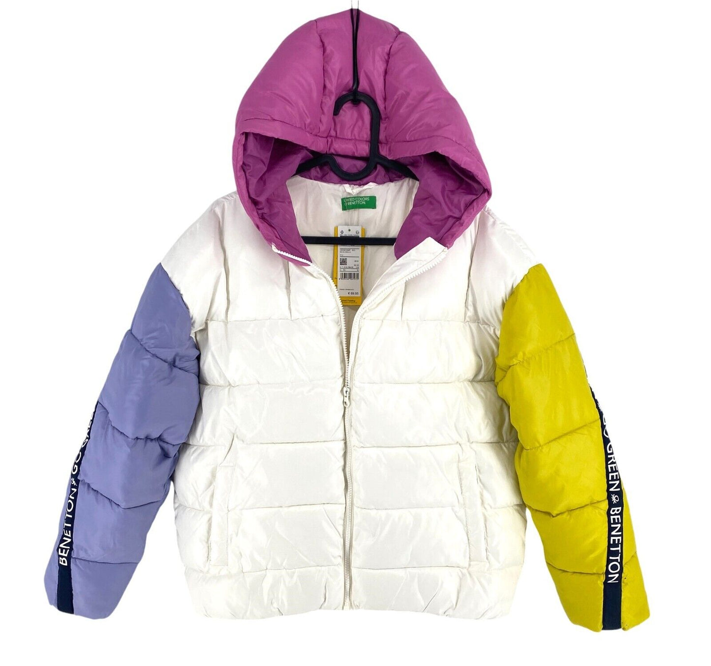 United Colors of Benetton Girls White Hooded Puffer Jacket Size 11-12 Years