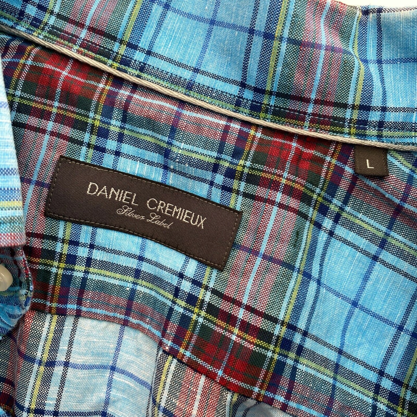 Daniel Cremieux Blue Plaid Linen Cotton Shirt Size L