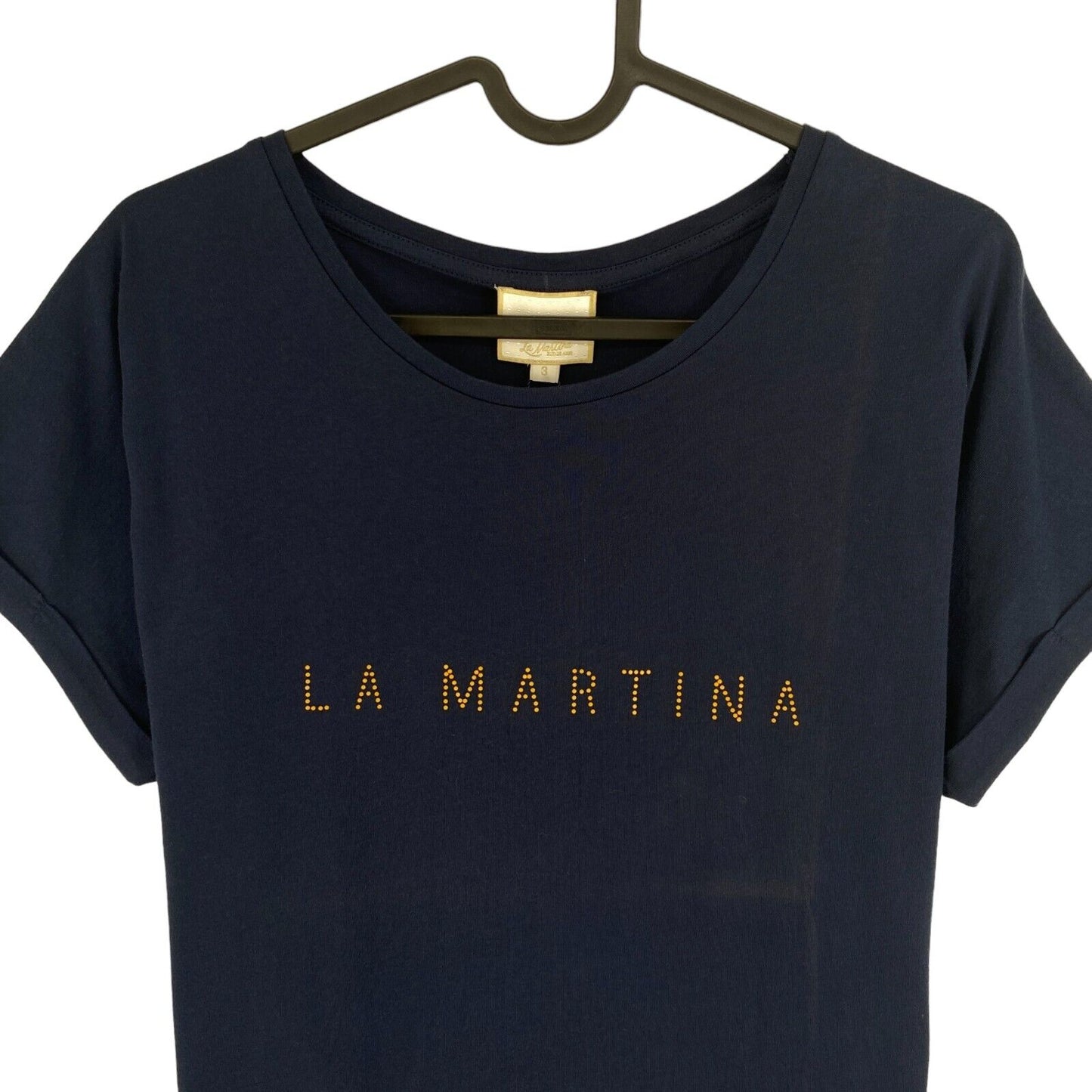 LA MARTINA Women Navy Blue Crew Neck Short Sleeves T Shirt Size 3 / M