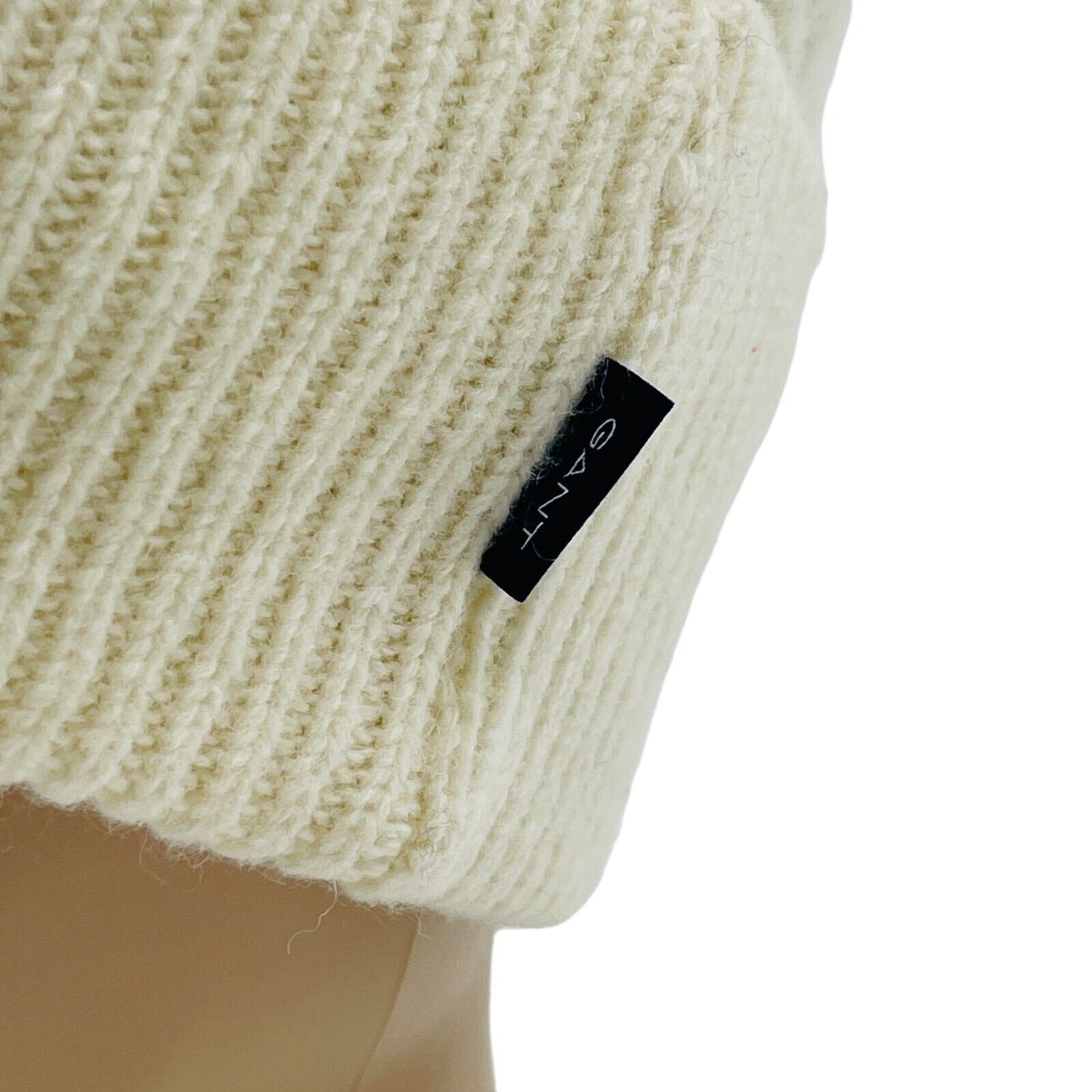 GANT Milk White 100% Wool Chunky Cable Knit Beanie Hat One Size