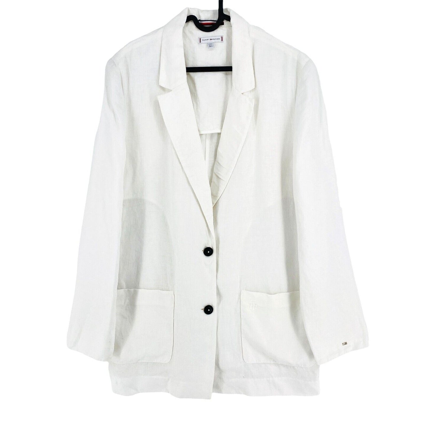 TOMMY HILFIGER White Linen Relaxed Fit SB Blazer Jacket Size EU 44 UK 16 US 12