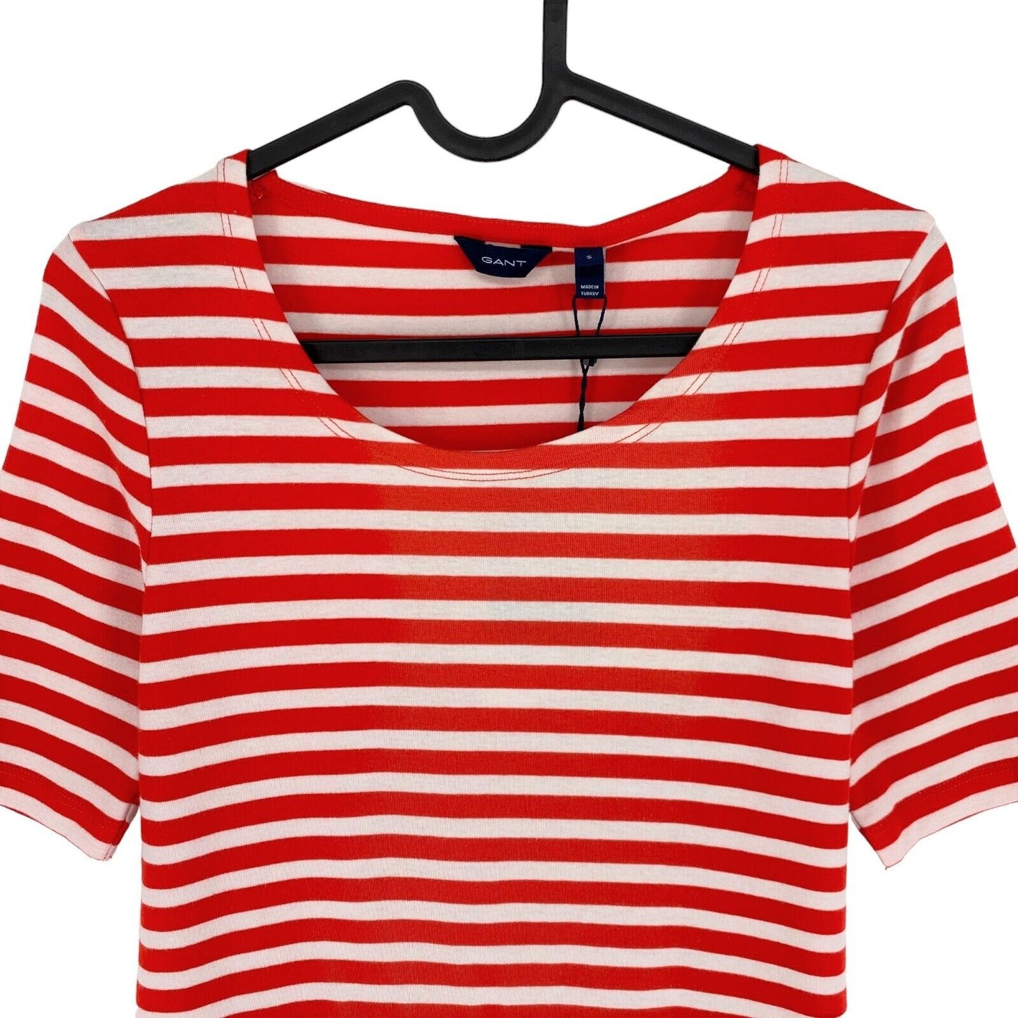 GANT Red Striped 1x1 Rib Scoop Neck Blouse Size S