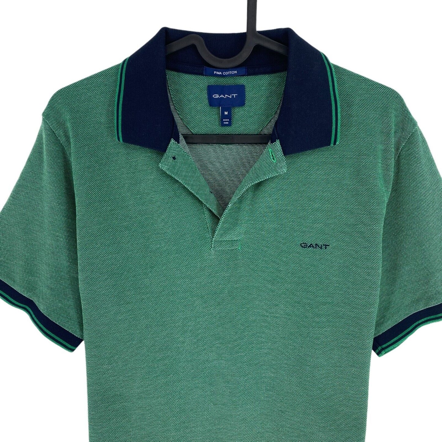 GANT Men Green 4-Col Oxford Pique Short Sleeves Polo Shirt Size M