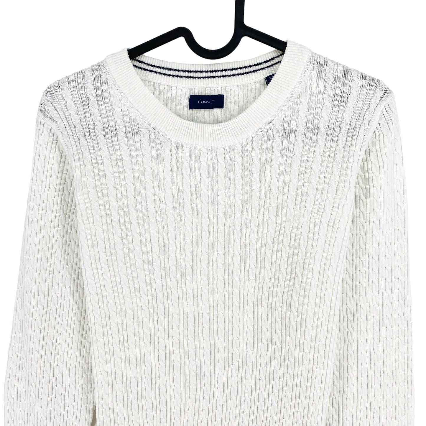 GANT Pull à col rond en tricot torsadé de coton blanc Taille XS