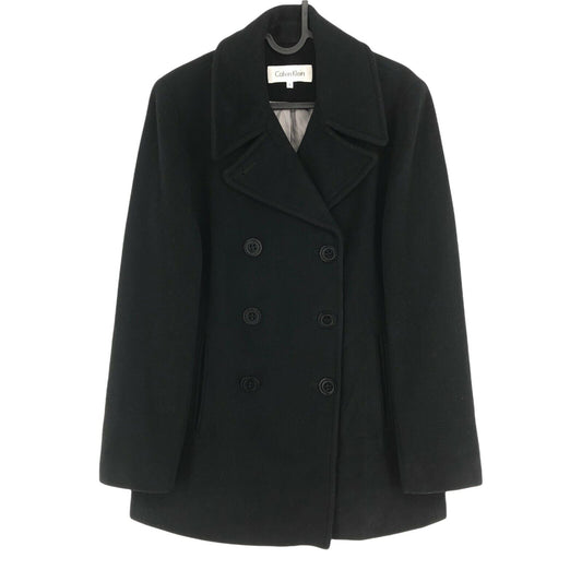 CALVIN KLEIN Schwarze Peacoat-Jacke aus Woll-Kaschmir-Mischung, Größe EU 36, UK 8, US 6