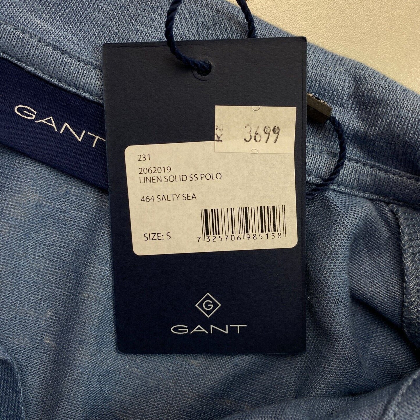 GANT Blue Linen Solid Polo Neck Shirt Size S