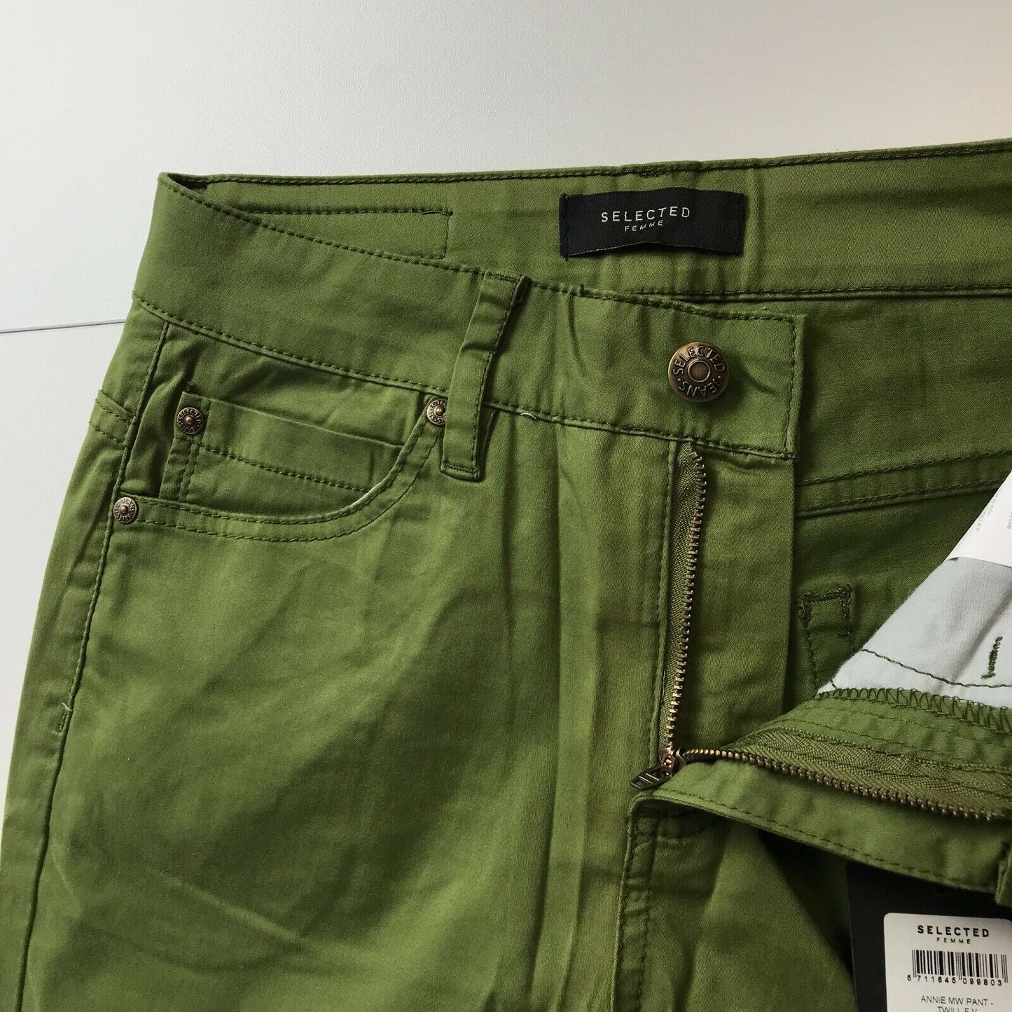 SELECTED Women Olive Green Skinny Fit Chino Trousers Size EUR 36 W28