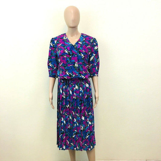 EUROFASHION Vintage Blue French Flower Dress Size EUR 40 UK 14 US 10