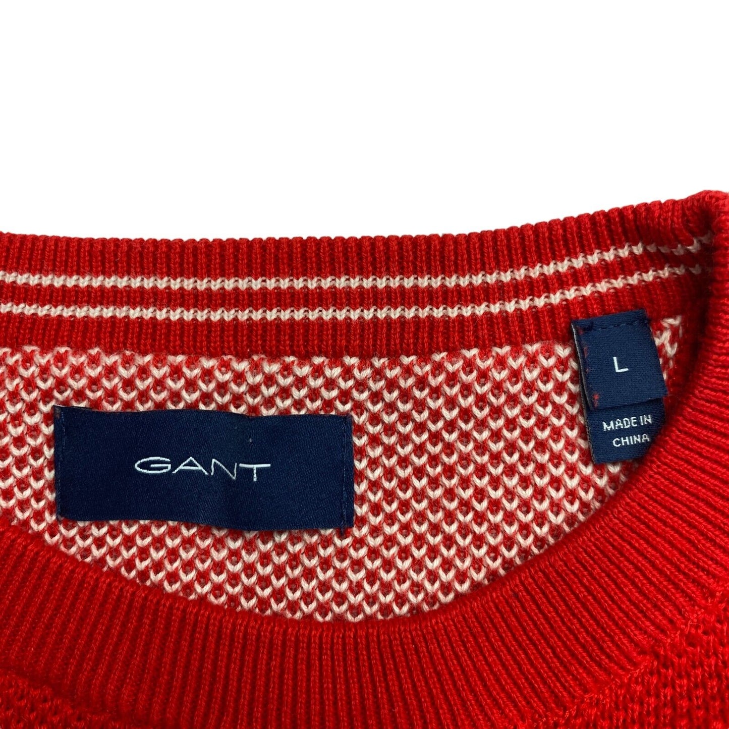 GANT Red Cotton Pique Crew Neck Sweater Jumper Size L