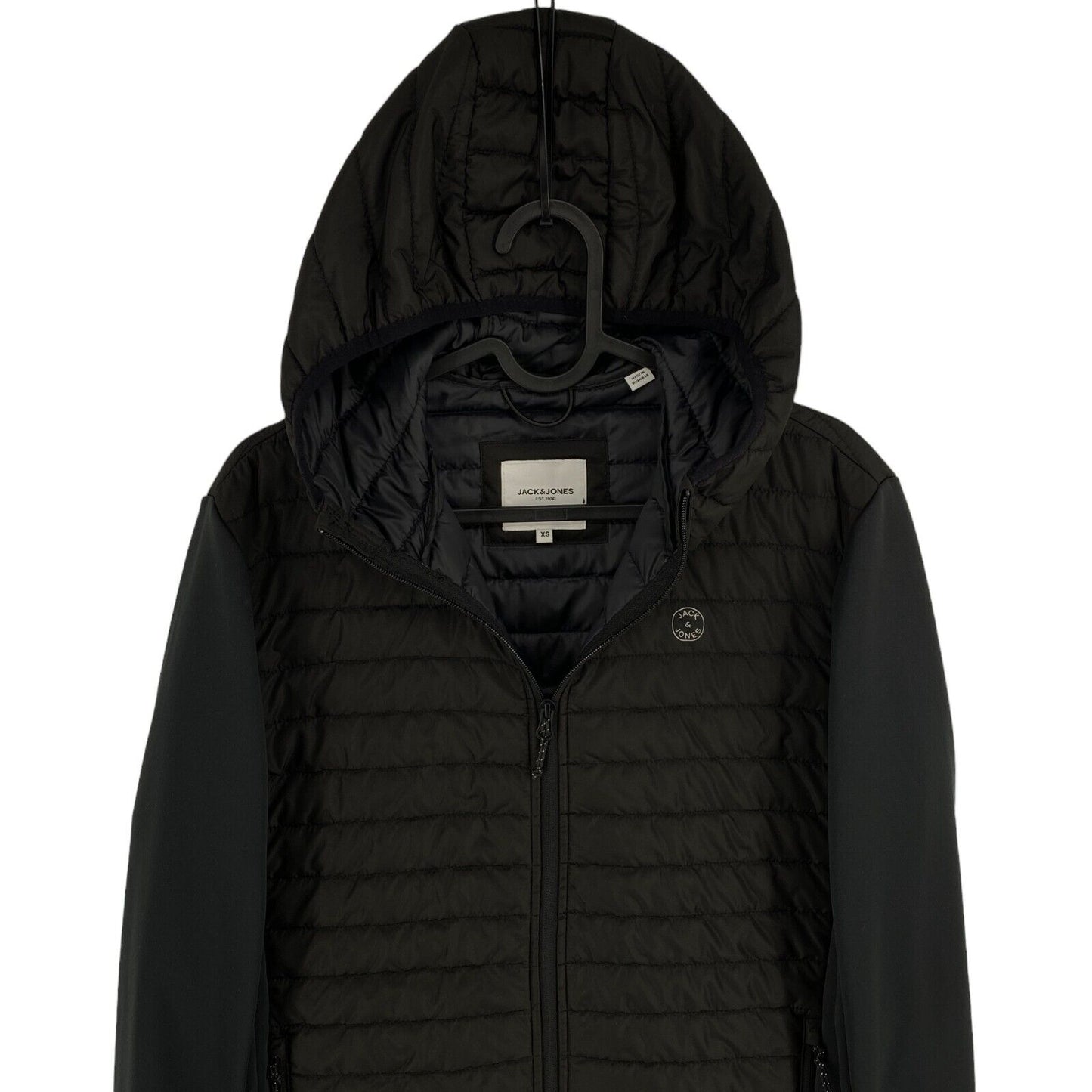 JACK&JONES Men Black Multi Quilted Hooded Jacket Coat Size XS