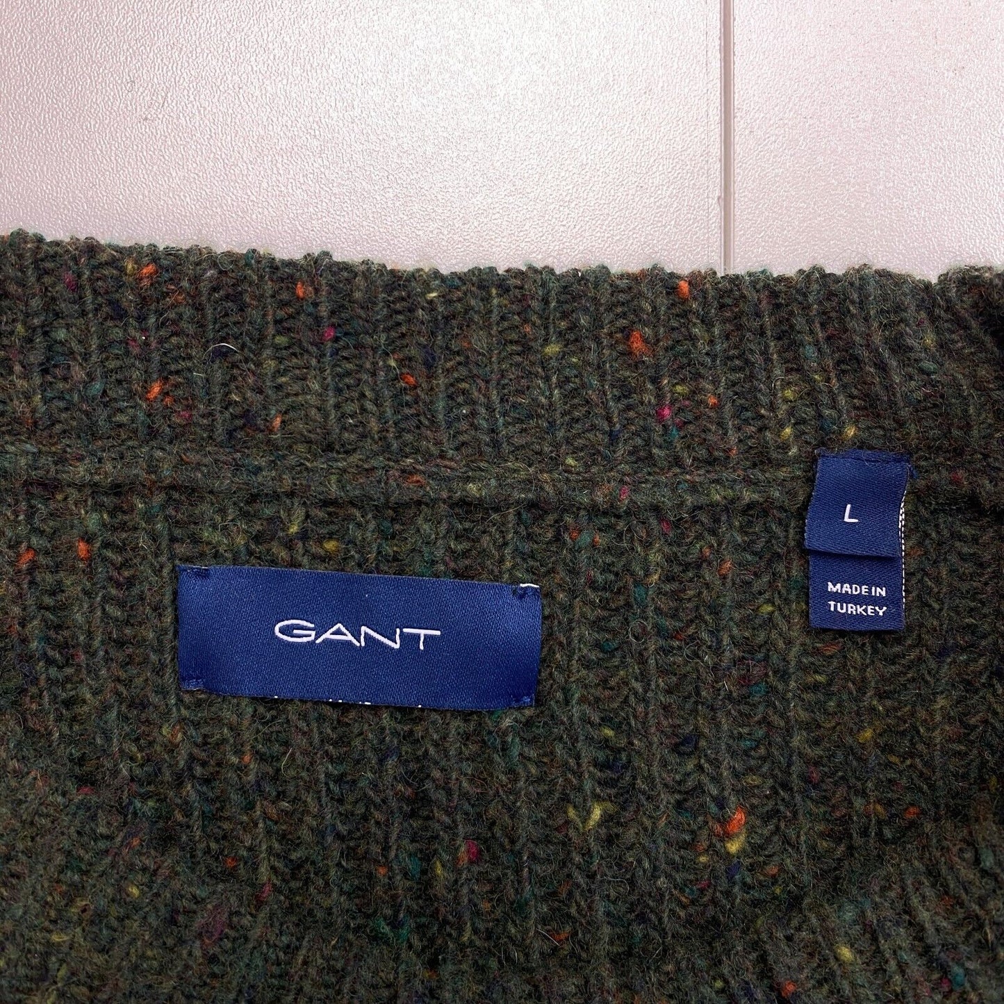 GANT Men Dark Green Neps Crew Neck Sweater Jumper Size L