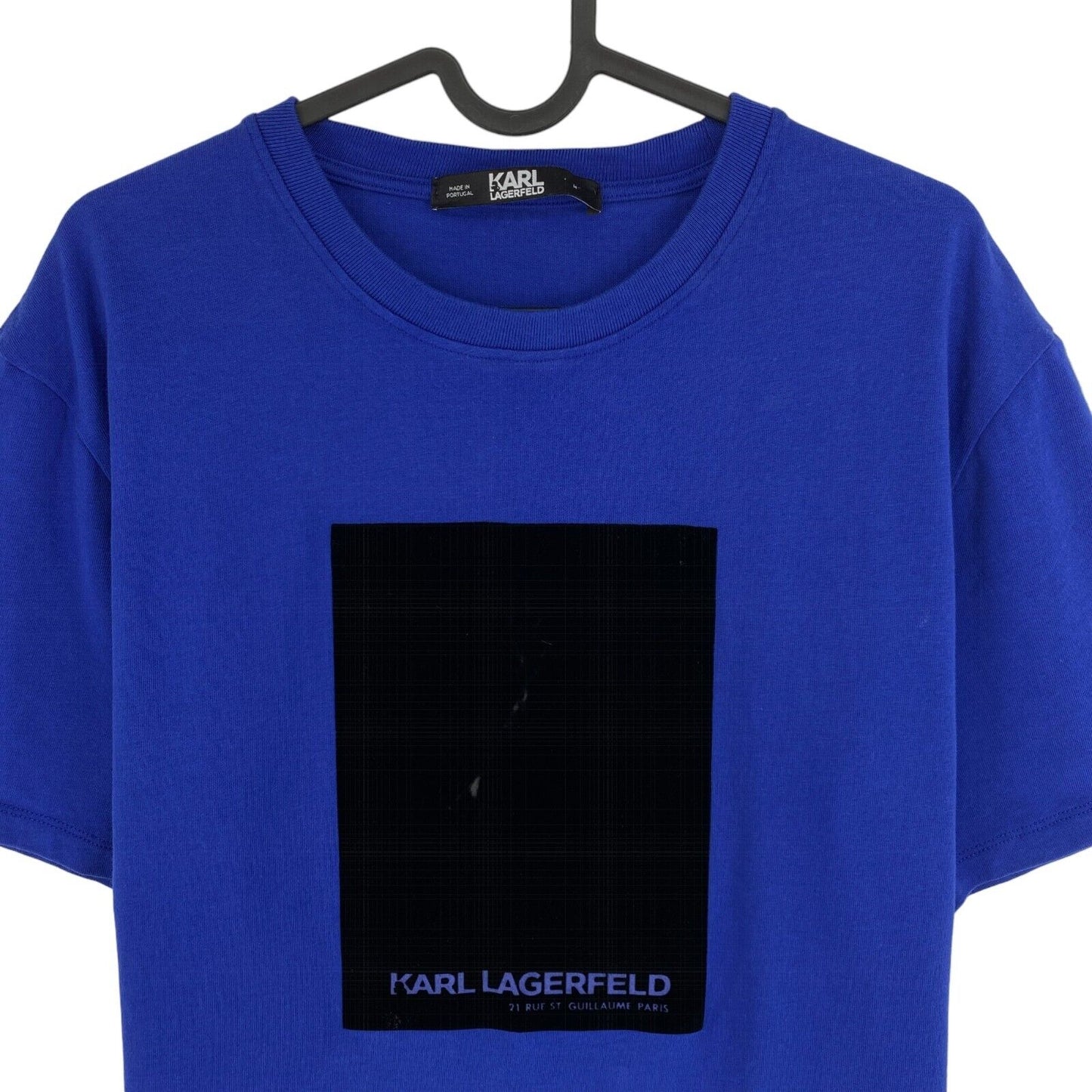 KARL LAGERFELD Navy Blue Flock Print Crew Neck T Shirt Size M