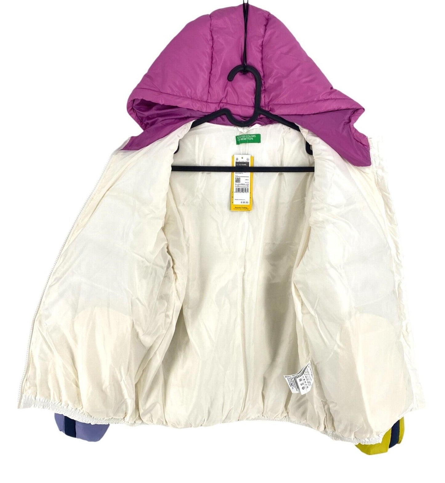 United Colors of Benetton Girls White Hooded Puffer Jacket Size 11-12 Years