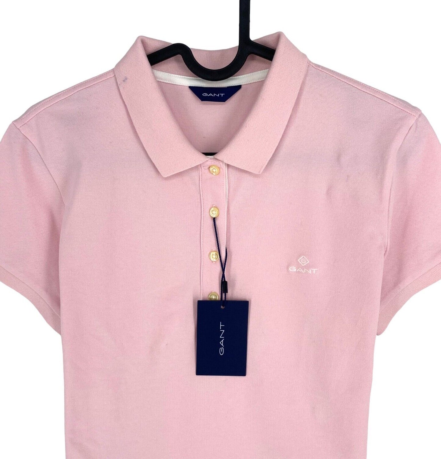 GANT Women Pink Contrast Collar Pique Short Sleeve Polo Shirt Size M