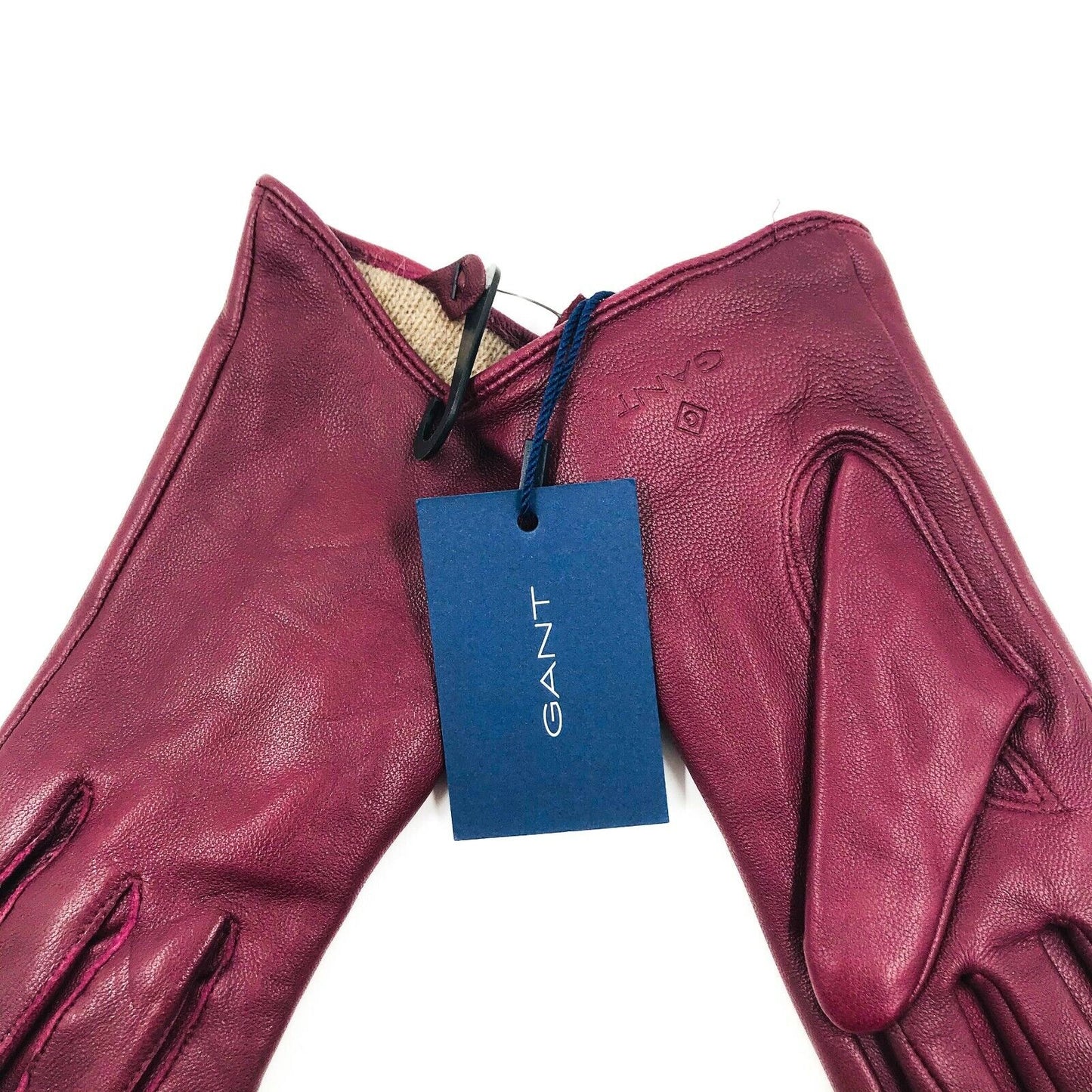 GANT Bordeaux Red 100% Leather and Wool Women's Gloves Size S